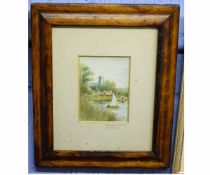 W J Piper, signed watercolour, "Belaugh Church", 12 x 9cms