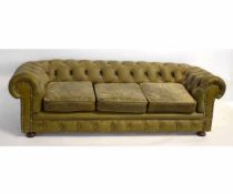 Good quality apprentice piece three-seater leather Chesterfield sofa with decorative buttoned