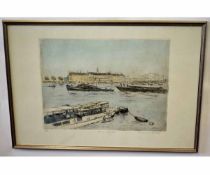 Michael Blaker, signed in pencil to margin, limited edition (21/50), coloured etching, "Passing