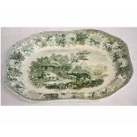 Spode "Aesop's Fables" green printed plate "The Sow and the Wolf", (see labels under), 33cms x