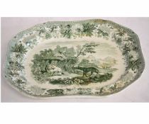 Spode "Aesop's Fables" green printed plate "The Sow and the Wolf", (see labels under), 33cms x