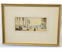Indistinctly signed and dated 1885, pair of watercolours, Figures on balconies, 8 x 17cms (2) 50-70