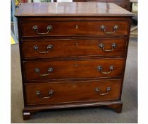 Georgian mahogany bachelor's chest with four full width drawers with brass swan neck handles, raised