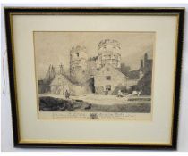 Arthur John Sell Cotman, black and white etching, "The North West Tower, Yarmouth", 35 x 25cms,