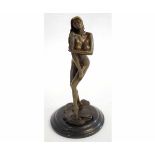 Aldo Vitaleh (signed to base), 20th century painted bronze of a nude lady standing, circular