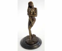 Aldo Vitaleh (signed to base), 20th century painted bronze of a nude lady standing, circular