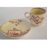 Late Victorian Staffordshire china breakfast cup and saucer, printed in puce with Highland deer, cup