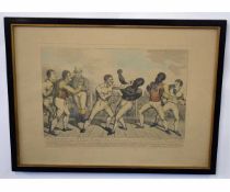 Pair of antique coloured engravings, "The Battle between Crib and Molineaux" and "The Close of the