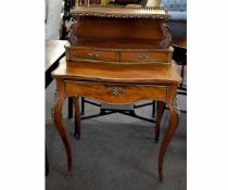 French kingwood and gilt metal ladies desk, with open shelf and galleried back, with scroll