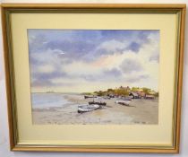 Edward Pearce, signed group of three watercolours, "Dunwich Beach", "Herringfleet Church", and "