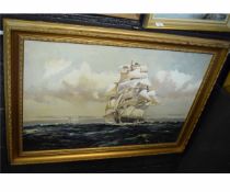 Arthur A Pank, signed oil on board, Shipping at Sea, 60 x 90cms