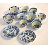 Mixed Lot: 19th century Chinese blue and white tea bowls to include two saucers (11)