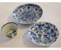 19th century Chinese blue and white octagonal bowl and two dishes