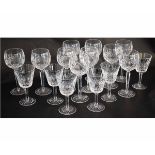 Set of ten clear cut glass Waterford wine glasses together with a further set of six Waterford white