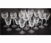 Set of ten clear cut glass Waterford wine glasses together with a further set of six Waterford white