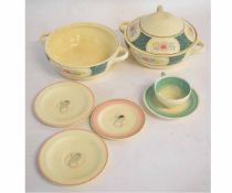 Two Susie Cooper floral bordered two-handled tureens (one with lid), grey printed mark, also stamped