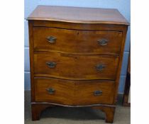 Reproduction mahogany serpentine fronted three-full width drawer chest on bracket feet, 62cms wide x