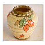 Crown Ducal ribbed vase designed by Charlotte Rheid, decorated with Autumn leaves pattern, 20cms