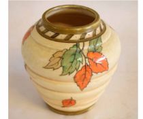 Crown Ducal ribbed vase designed by Charlotte Rheid, decorated with Autumn leaves pattern, 20cms