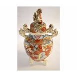 20th century Satsuma Koro style vase with figural decoration with Fo dog handles and finial,