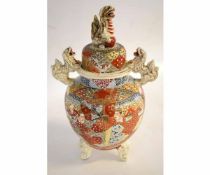 20th century Satsuma Koro style vase with figural decoration with Fo dog handles and finial,