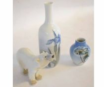 Continental porcelain model of a polar bear and two Royal Copenhagen vases, the largest 24cm