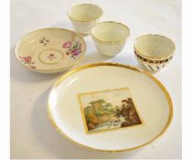 Collection of 18th century Derby ceramics including a dish with named view "Near Dumbarton Scotland"