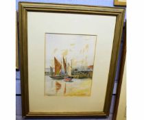 William Marjoram, signed and dated 1889, watercolour, Fishing boats off a harbour, 35 x 25cms 50-60