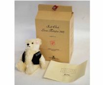 Boxed Steiff Club Event teddy bear from 2002, with a black velvet waistcoat together with