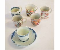 Collection of 18th century English and Chinese ceramics comprising 6 cups and one saucer, the saucer