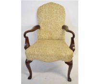 George II style mahogany open armchair on shaped front feet with embroidered seat and back 120-150