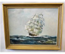 Arthur A Pank, signed oil on board, Ship at Sea, 44 x 57cms