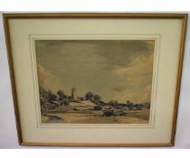 Arthur Edward Davies, RBA, RCA, signed watercolour, "Shotesham Church and Common", 35 x 44cms 150-