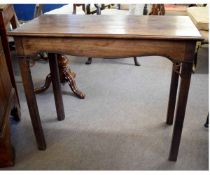 George II mahogany rectangular side table on four square legs with fretwork carved corners, (