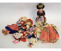 Ten assorted varying sized Continental dolls, tallest 30cms high