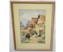 Herbert George, signed pair of watercolours, Continental scene and cottage, 35 x 24cms (2)
