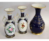 Group comprising late 19th/early 20th century Continental porcelain vase featuring a hand painted