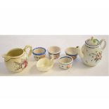 Late 18 century pearlware bachelor teapot and jug together with pearlware butter boat and 4 small