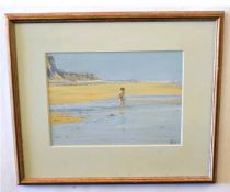 Margaret Glass, initialled and dated 92, pastel, Child on a Norfolk Beach, 23 x 32cms