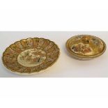 Satsuma bowl and cover with stand decorated with Immortals, the stand 21cms