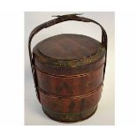 Early 20th century painted rice steamer with decorative painted detail with shaped bamboo handle and