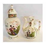 Chinese pottery vase and cover and ewer decorated with Chinese figures, the vase 50cms