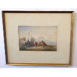 19th century chromolithograph, Coastal scene with fisher folk, 17 x 25cms