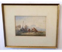 19th century chromolithograph, Coastal scene with fisher folk, 17 x 25cms