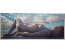 Krys Leach, monogrammed oil on board, "Head in the clouds", 26 x 64cms, unframed