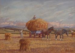 AR Eric Meade-King, gouache, signed lower right, Harvest scene, 14 1/2 x 20ins