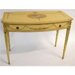 Good quality Adam style painted bow fronted single drawer side table on tapering square legs with