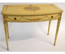 Good quality Adam style painted bow fronted single drawer side table on tapering square legs with