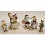 Vienna style porcelain group of two children modelled as dancers, shield mark to base together