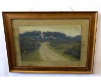 H Fairbairn, signed and dated 1913, pastel, Crosswight Common, (Sunset), 26 x 42cms